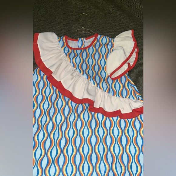 Colorful Wave Pattern Dress with Ruffle - Picture 1 of 5